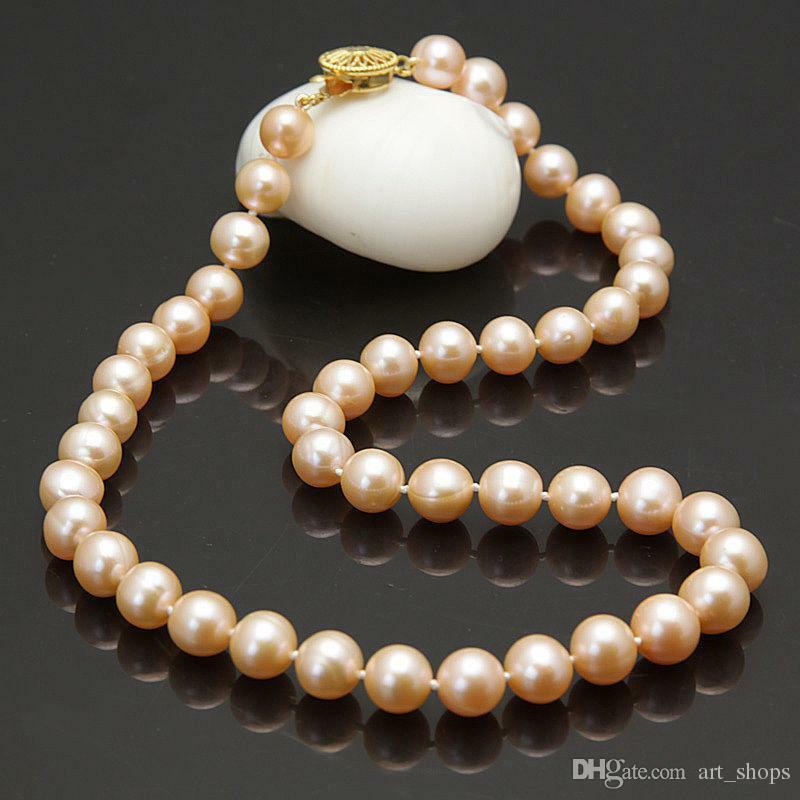 Collar de perlas cultivadas de agua dulce, color rosa, 9-10mm, s271