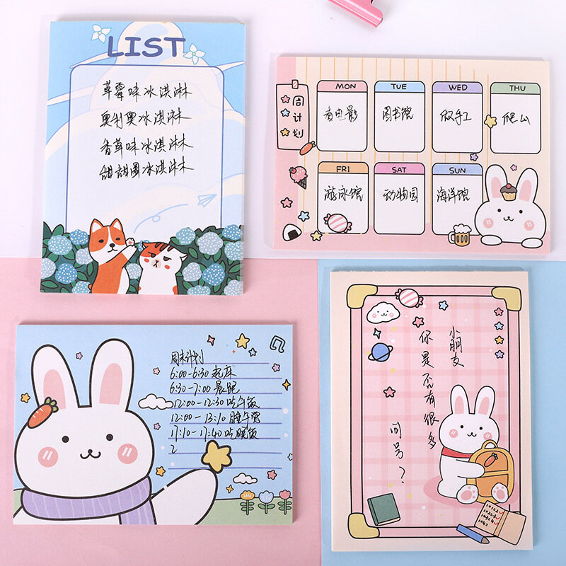 Kreskówkowy uroczy królik notatnik dziewczyna kreatywne karteczki na wiadomości notatnik planowanie Do zrobienia lista uczeń Diy nauka notatki Kawaii biurowe