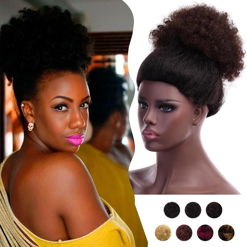 Silike-coleta Afro Puff Chignon para mujer, pieza de cabello sintético con cordón, extensión de cabello con Clip rizado, 8 pulgadas