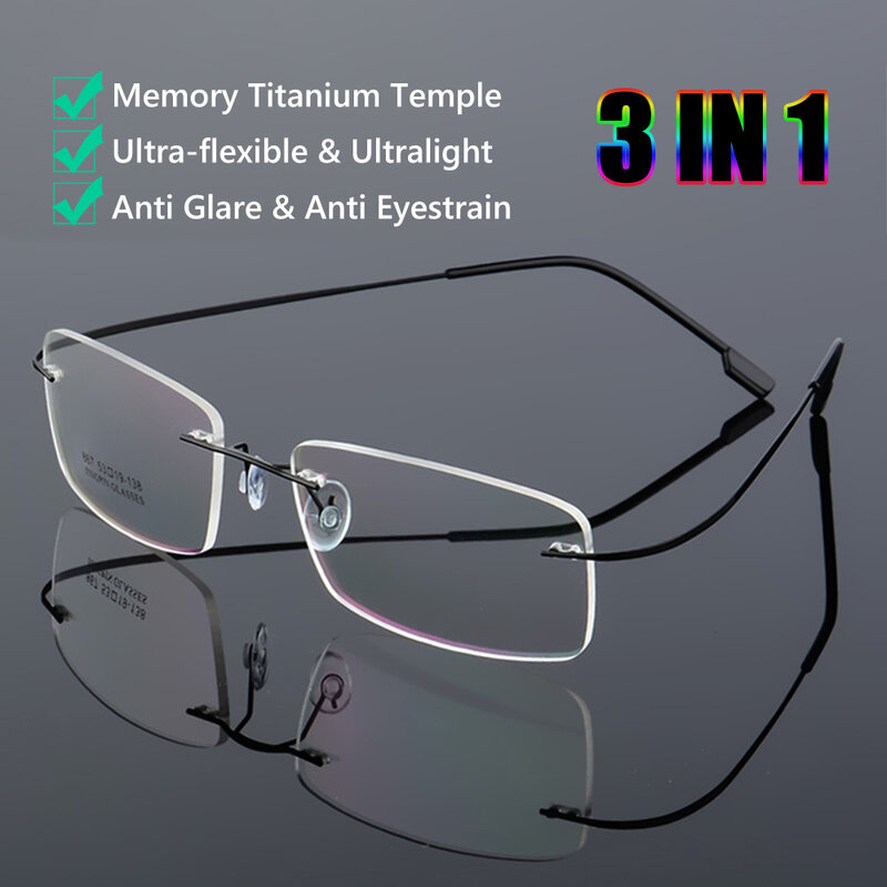 Ultraleve óculos sem aro memória clara titânio óculos de leitura unisex magnético presbiopia eyewear força + 1.0 ~ + 4.0