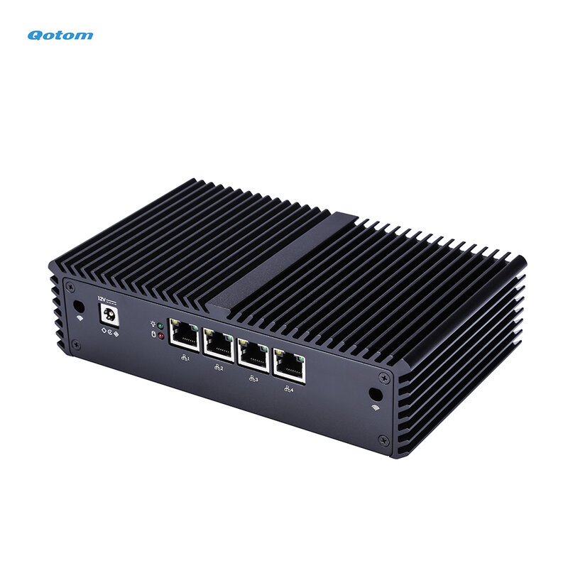 Qotom Mini PC Core i3 i5 Processor Onboard 4x I225V 2.5G LAN Ports RS-232 Fanless Home Office Firewall Router