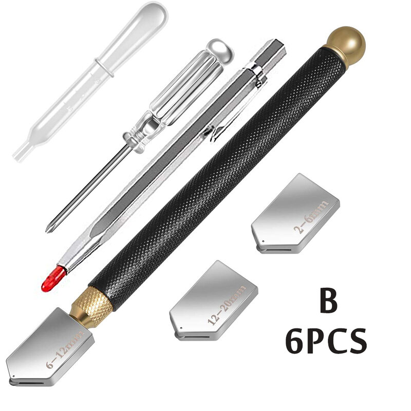Набор инструментов для резки стекла, Твердосплавный Наконечник 2-20 мм, карандаш для подачи масла, с 2 лезвиями и отверткой, ручной инструмент для резки стекла