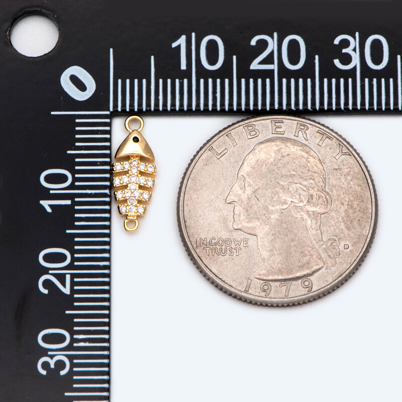 10 pces cz pavimentado ouro fishbone conector, cz pingente de espinha de peixe, zircônia cúbica fishbone, esqueleto pingente (GB-1820)