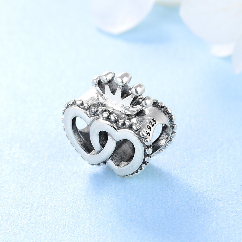¡Oferta! Corona exquisita de Plata de Ley 925 con forma de corazón, accesorios para manualidades, abalorios compatibles con la Original pulsera Pandora, fabricación de joyas
