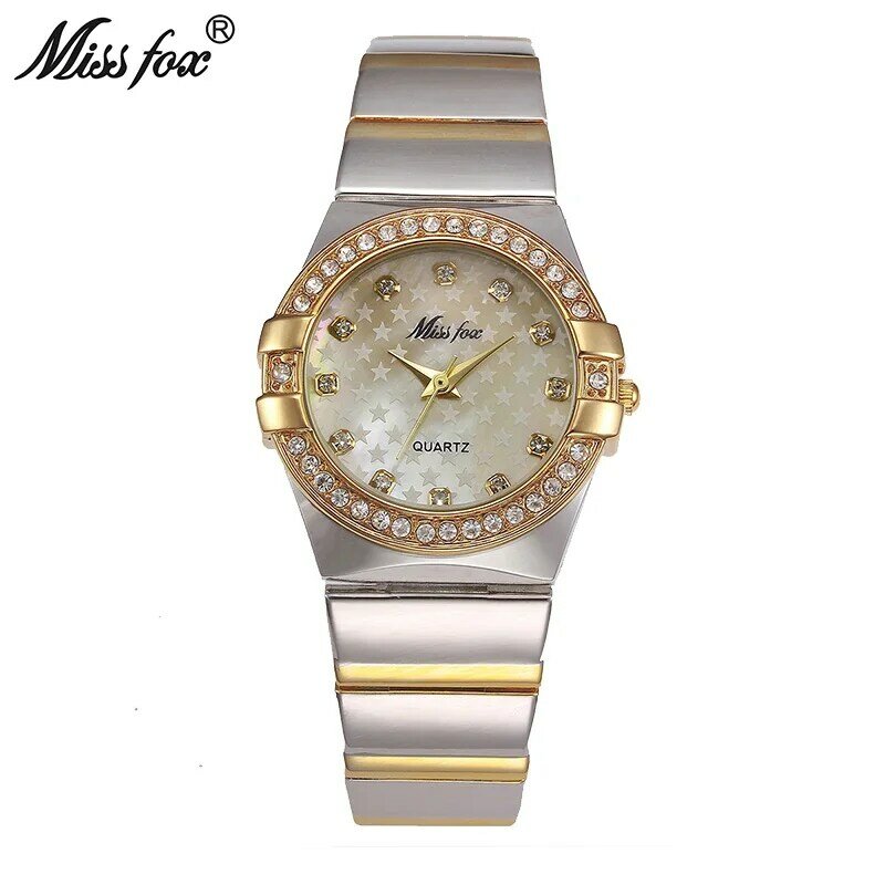 MISSFOX Gold Watch Fashion Brand Rhinestone Relogio Feminino Dourado Timepiece Women Xfcs Grils Superstar Original Role Watches