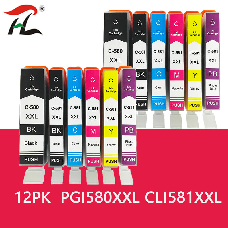 Cartucho de tinta Compatible con PGI-580, cartucho de tinta para Canon Pixma TR7550, TR8550, TS6150, TS705, TS912, CLI-581, PGI, 580XL, CLI, 580XLPGI580, 580, 581, 12PK