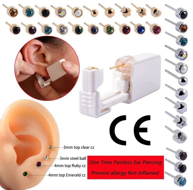 Descartável Self Ear Piercing Gun, estéril, cartilagem, Tragus, Helix, Piercing Unit, Tool Machine Kit com Stud, sem dor, 1Pc