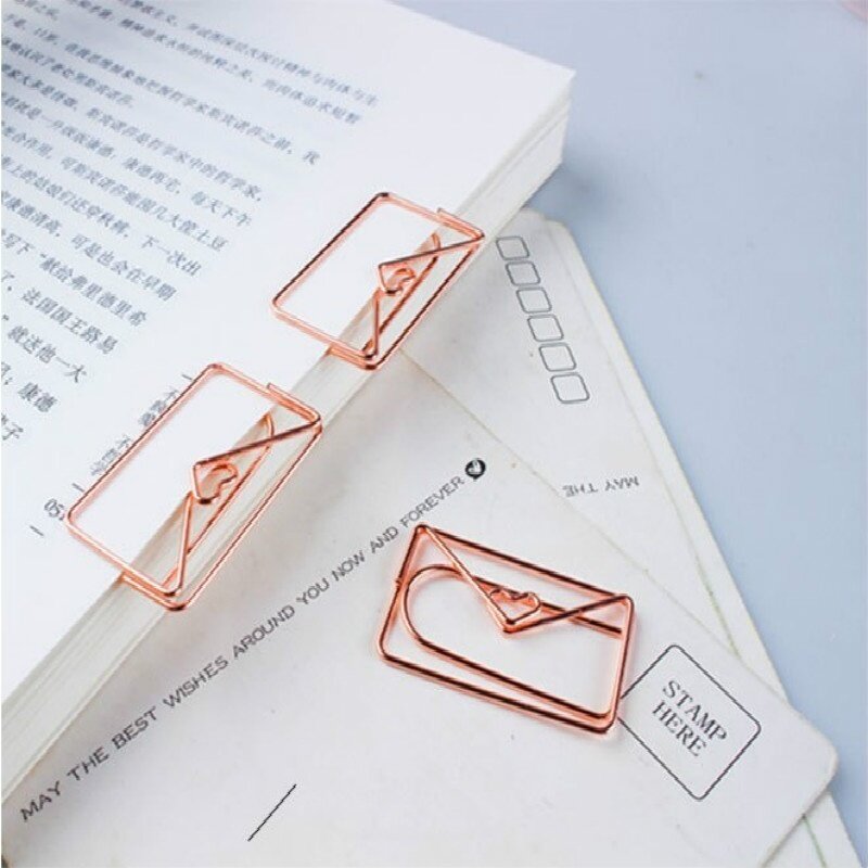 Clipe de papel para escritório em forma de envelope com 12 unidades, marcador de metal para álbum de recortes, papelaria engraçado