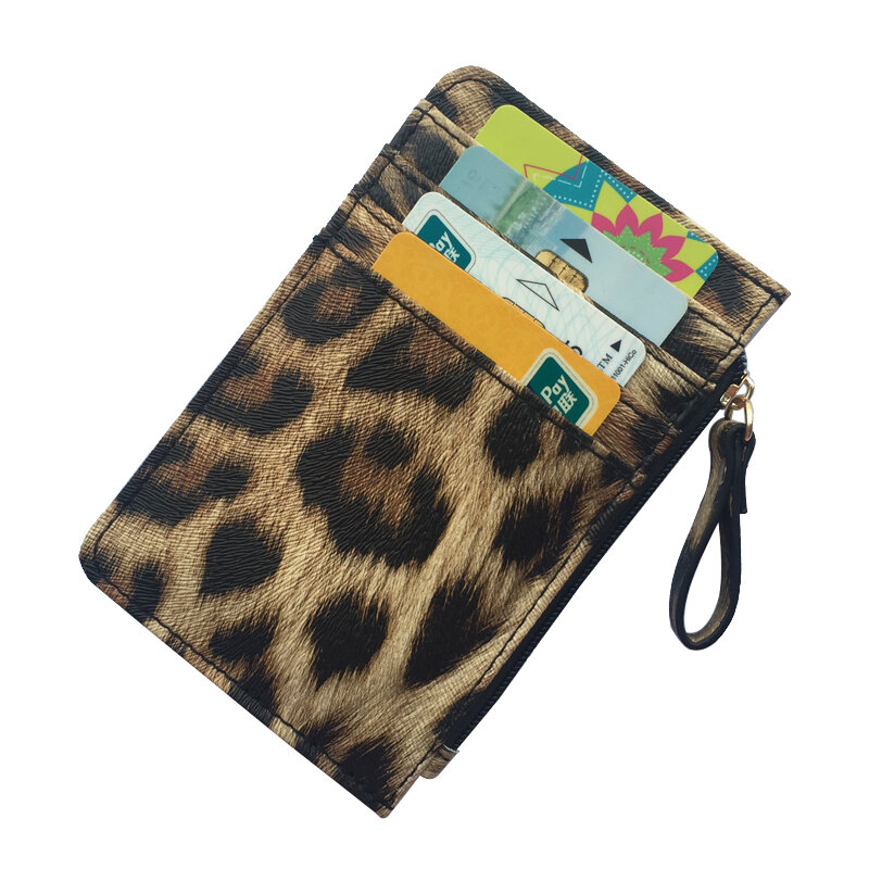 Neue Leopard Muster Leder Dünne Karte Brieftasche Für Frauen & Männer Kleine Zipper Geldbörse Business Kreditkarte Halter Tasche nizza Geschenke