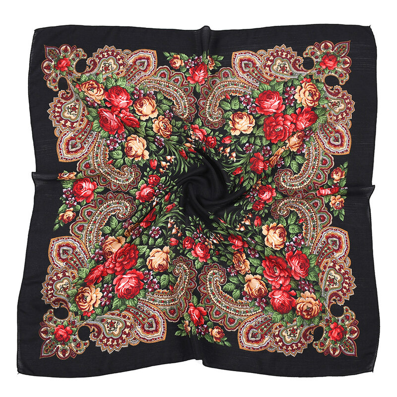 Russische Schal Ukraine Taschentuch Frauen Kopf Bands Platz 80x80CM Ethnische Floral Muster Blume Hals Kopf Schal Hijab haube Schal