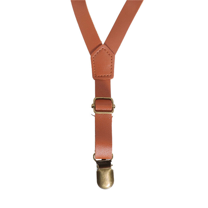 Kids PU Leather Suspenders Adjustable Bronze Clips Buckle Matching Tuxedo Suit Unisex Boy Girl Wedding Y-Back Brace Belt