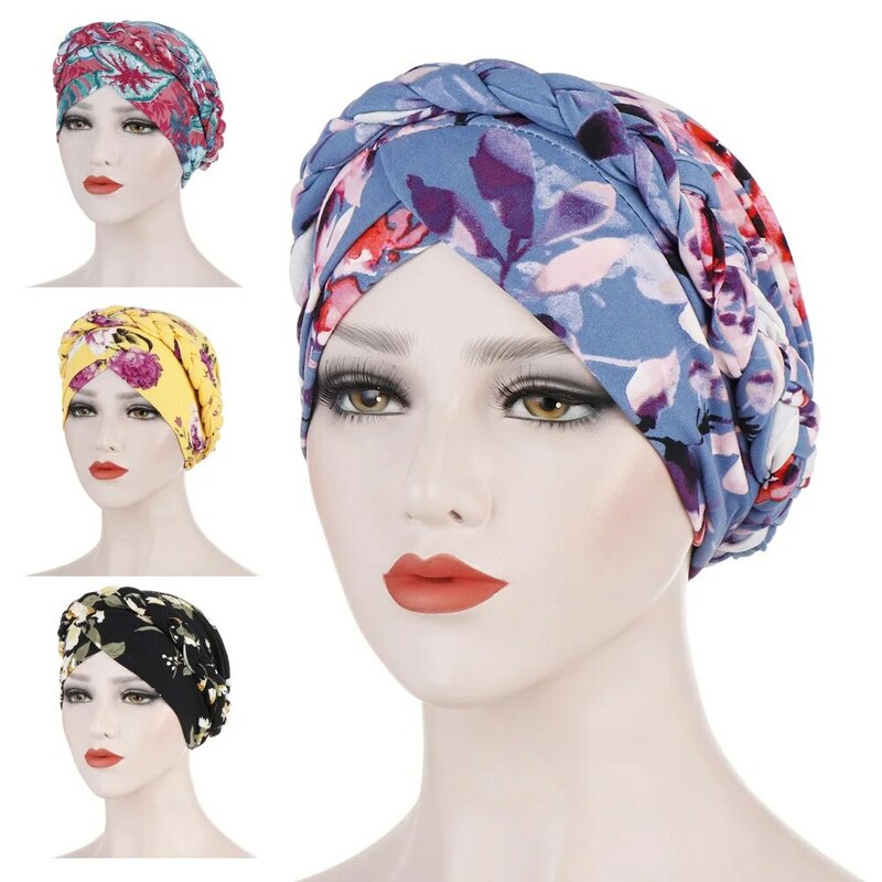 Lenço de cabeça elástico estampado floral feminino, chapéu de turbante, boné muçulmano, câncer quimioterapia, perda de cabelo, hijabs, chique, mulheres