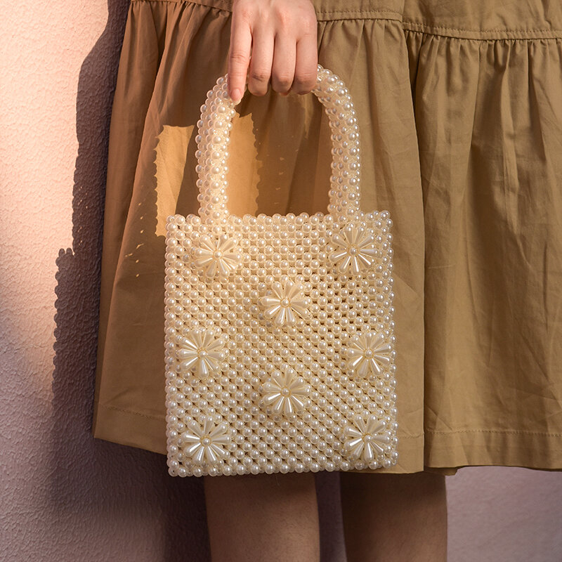 Mini bolso de perlas hecho a mano para mujer, cartera Vintage de moda con cuentas para fiesta de banquete, monedero de lujo para mujer, 2021