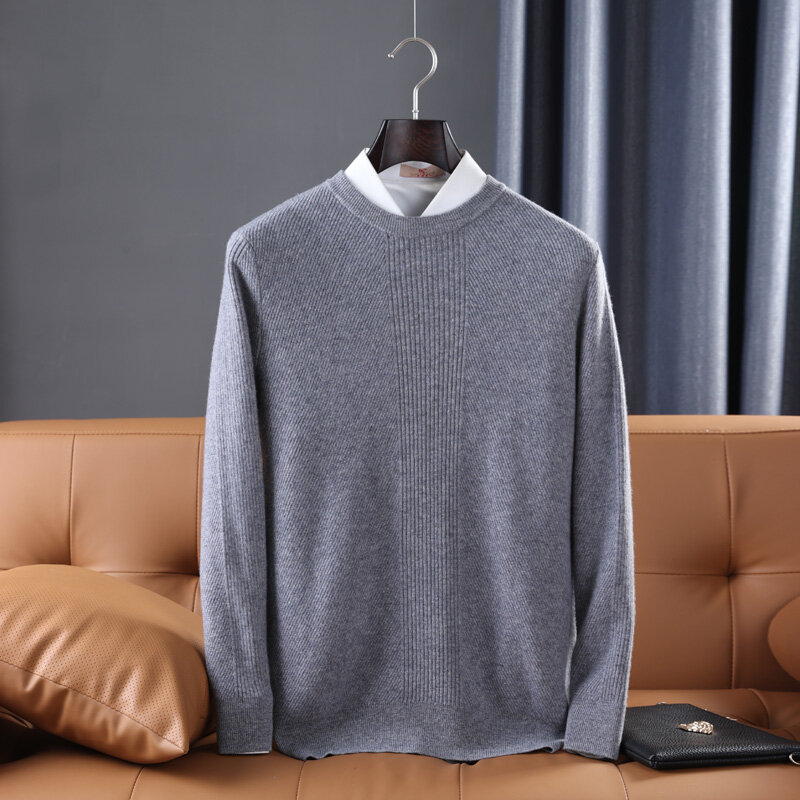 Suéteres gruesos y cálidos para hombres, prendas de punto de manga larga, 100% de lana pura, ropa de lana