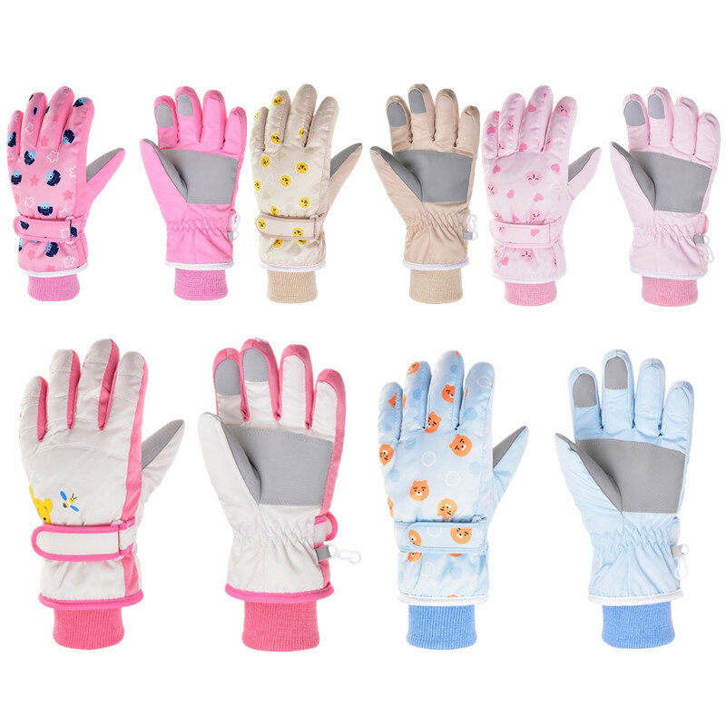 Зимние теплые детские перчатки, водонепроницаемые, ветрозащитные, толстые, плюшевые, искусственные, Мультяшные, термоварежки для детей