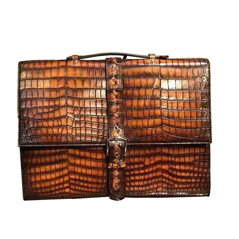 Yinshang-Bolso de mano de cuero cromado para hombre, maletín masculino de color marrón, para negocios