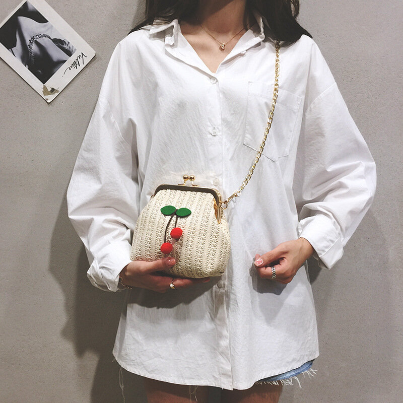 Женская сумка, летняя пляжная сумка-мессенджер с цепочкой, однотонная плетеная Сумка через плечо, милая сумка на плечо для девочек, 2019