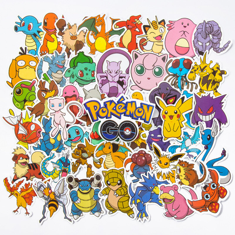 Pegatinas Kawaii de Pokémon para niños, 50/100 piezas, Pikachu, para monopatín, guitarra, portátil, juguetes Stiker impermeables