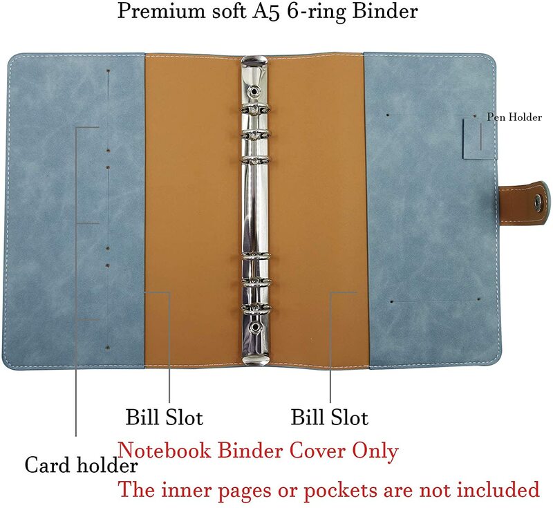 A5ขนาด PU หนังโน้ตบุ๊ค Binder,เติม6รอบแหวน Binder สำหรับ A5 Filler กระดาษ,โน้ตบุ๊ค Personal Planner Binder