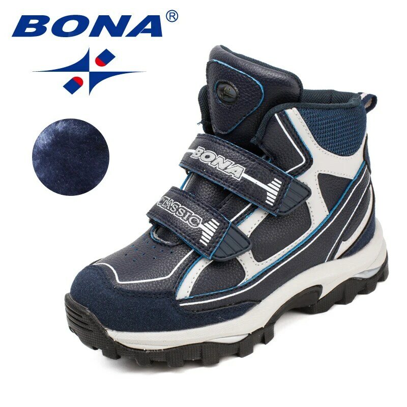 BONA 2022 New Designers Winter Snow Warm Boots Children Plush High Top Hiking Shoes Boys Sneaker Rubber Anti-Slip Footwear Girls