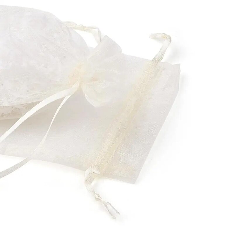 100 sztuk torby z organzy wstążki woreczki ze sznurkiem ściągającym opakowanie na biżuterie wyświetlacz etui Wedding Party cukierki torby na prezenty wiele rozmiarów