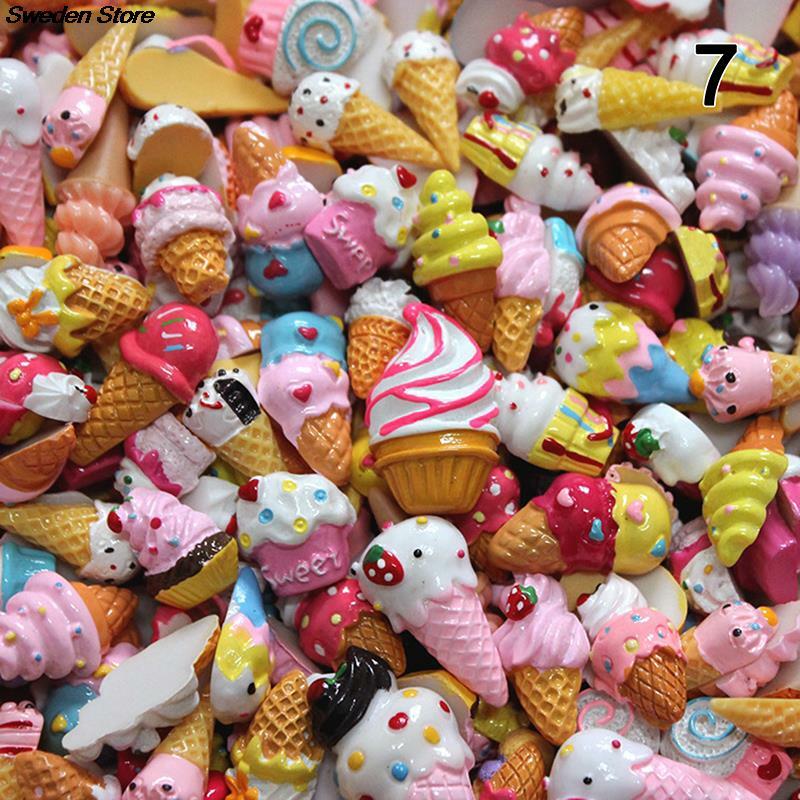 10Pcs น่ารัก Mini Candy Donut ขนมปังอาหารตุ๊กตา Scale Dollhouse Miniature Kawaii อุปกรณ์เสริม Home Craft Decor เค้กเด็กห้องครัวของเล่น