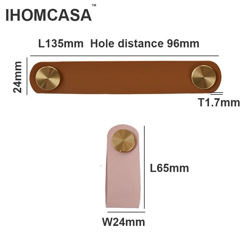 IHOMCASA – Poignée de meuble nordique en laiton et cuir artificiel, matière écologique, pour porte, armoire et placard, 12 couleurs