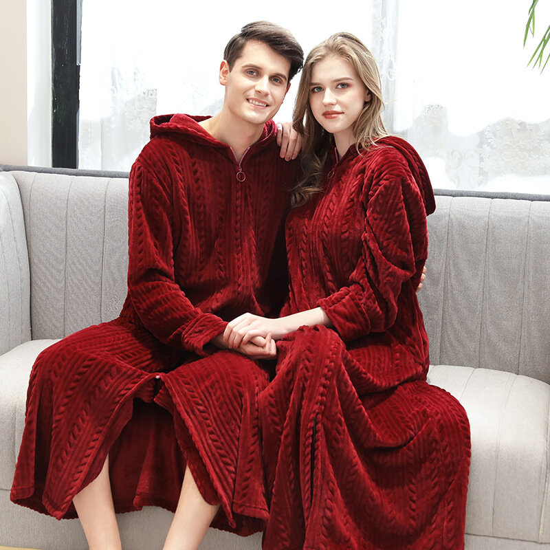 Autumn Flannel Couple Bathrobe Pajamas For Women Men Nightwear Daily Casual Lounge Robe Sleepwear домашняя одежда женская