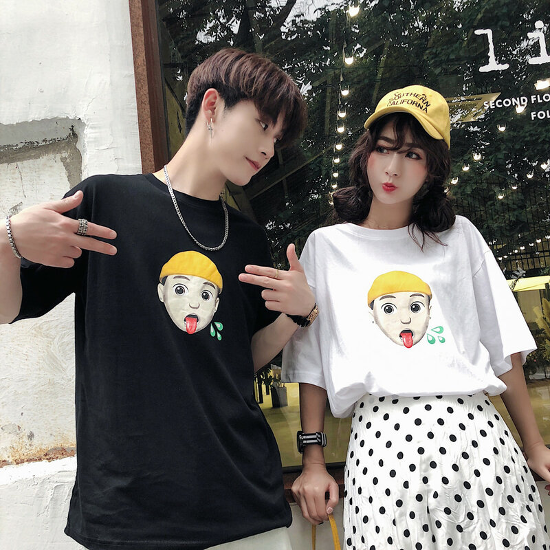 Cartoon Printed Couples T Shirt Oversize Couple Clothes Summer T-shirt 2020 Casual Plus Size Half Sleeve O-neck Tops Lovers Tees