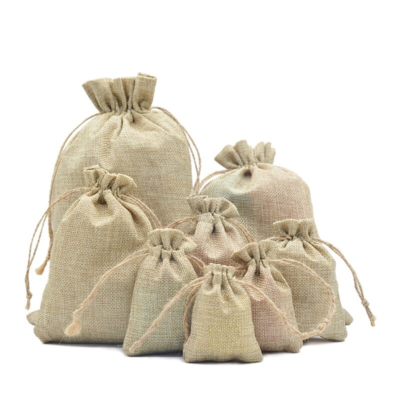 10 bolsas de compras reutilizables bolsas de cuerda de extracción de yute natural bolsas de joyería cosmética bolsas de embalaje de 12 tamaños disponibles