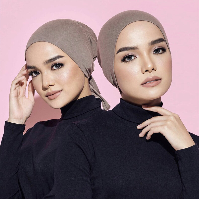 Soft Modal Muslim Hijabs for Women Elastic Tie Back Inner Hijab Caps Stretch Islam Underscarf Bonnet Hat Headwrap Turbante Mujer