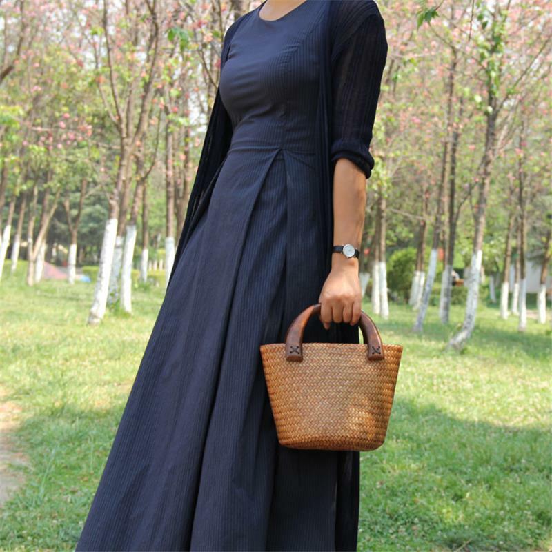 Соломенная Сумка 26x18 см, женская сумка в стиле ретро, тайская сумка-ведро, повседневная дорожная пляжная сумка из ротанга, a6102