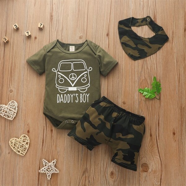 Sommer Neugeborenen Kleinkind Baby Boy Kleidung Set Strampler Body Top Hosen Shorts Lätzchen Outfits 3PCS