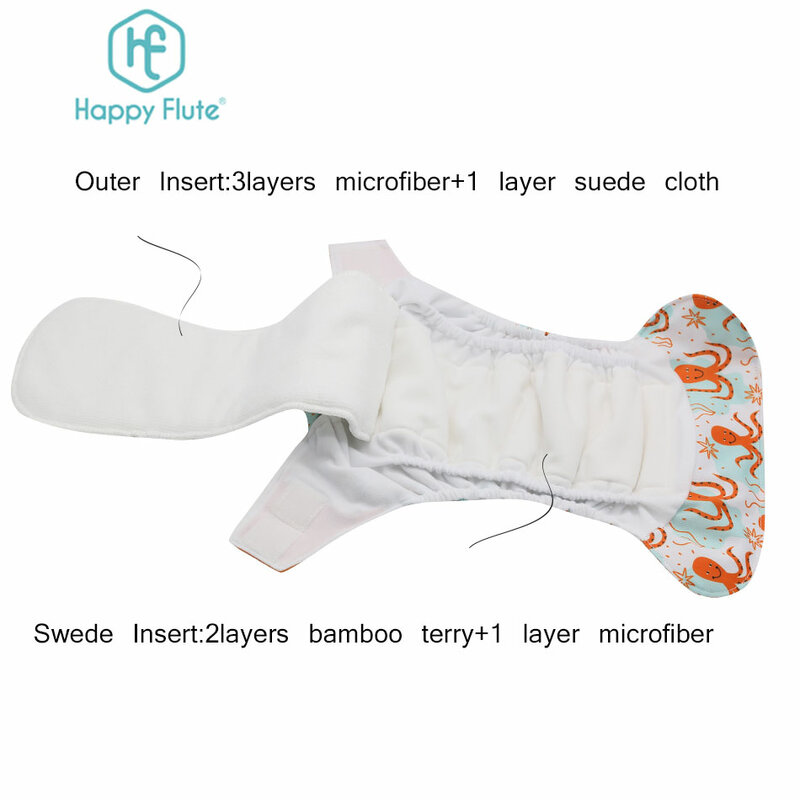 HappyFlute OS, тканевые подгузники, многоразовые и моющиеся тканевые подгузники для детей 0-2 лет, 3-15 кг