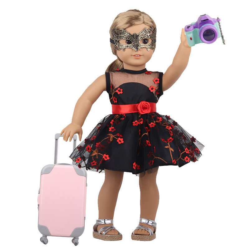 Aksesoris boneka Fashion pakaian perjalanan PU koper untuk 18 ''mainan Amerika untuk anak perempuan hadiah kamera Mini, 43 cm terlahir kembali boneka