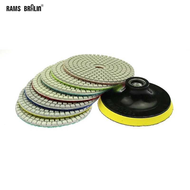 7 pieces 4" Diamond Wet Grinding Disc Flexible Polishing Pad +1 piece Back-up Pad Nozzle for Marble Stone Ceramic Tiles Finish