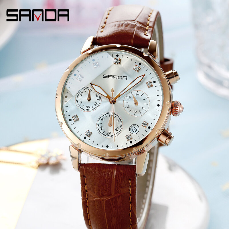 SANDA 2020 Women Watches High Quality Quartz Wristwatch Fashion Waterproof Leather Watches Clock Calendar relogio feminino