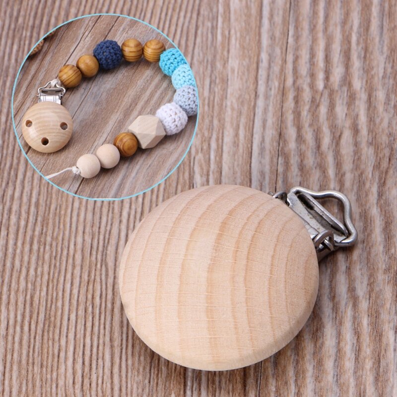 20 Pcs BPA Free Wooden Pacifier Clips DIY Metal Clasp Pacifier Chain Clips Soother Dummy Clip Nipple Holder Pacifier Chain