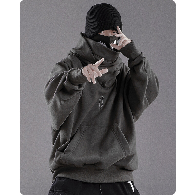 Outono inverno gola alta hoodie solto roupas masculinas confortáveis harajuku hiphop streetwear velo com capuz moletom oversize