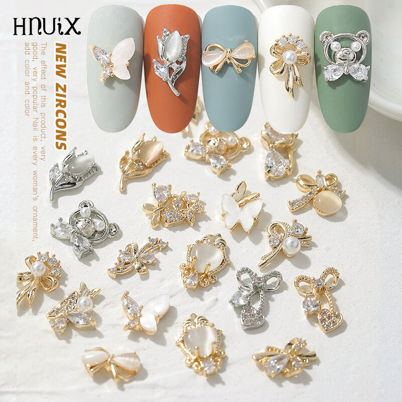 HNUIX-2 piezas de Metal 3D para decoración de uñas, joyería de zirconia con diamantes de imitación, colgante de borla de aleación de circón, accesorio para uñas