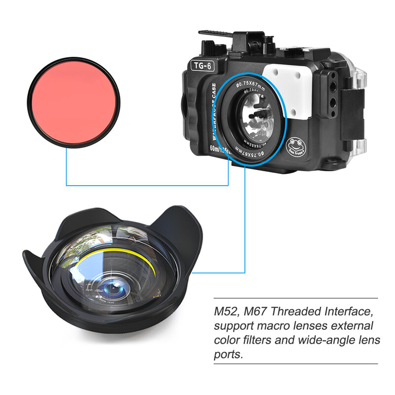 60M Underwater Diving Waterproof Camera case For Olympus TG6 Camera Housing With 67mm Fisheyes TG-6