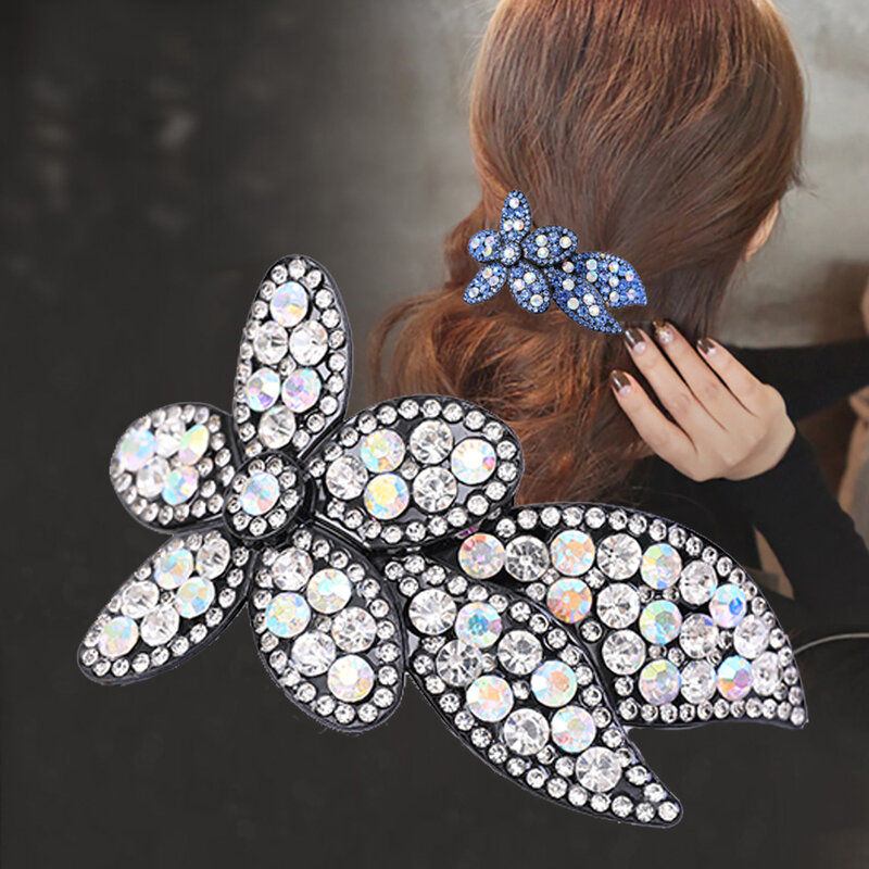 New Rhinestone Spring Barrettes Flowers Hairpins Women Hair Clips Crystal Headband Hairgrips Styling Ponytail Hair Accessories