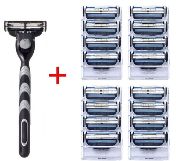 Lâminas de barbear masculinas, suporte manual 3 lâminas de barbear 16 + 1 peça para homens lâminas de aparador