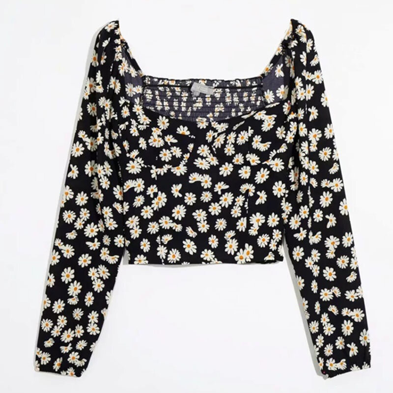 Casual mujeres Blusa de manga larga de elasticidad Tops 2020 elegante Floral Camisas Blusas de mujer Top otoño nuevo Sexy Paty Top ropa