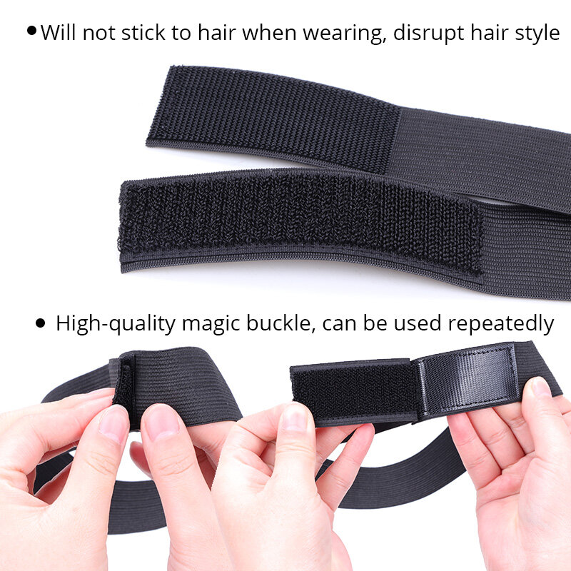Faixa elástica para perucas, Personalizado seu próprio logotipo ou nome, Borda ajustável, Frontal Wrap Headband, Preto 2.5 3 3.5cm, Acessórios para cabelo