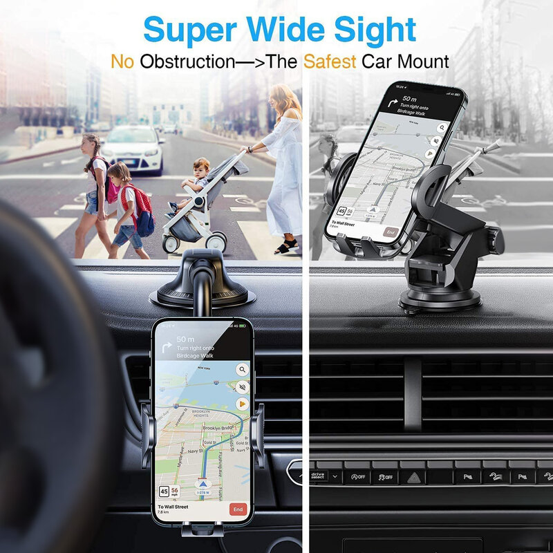 Dashboard Car Phone Holder【360° Widest View】9in Flexible Long Arm, Universal Handsfree Auto Windshield Air Vent Phone Mount 2023