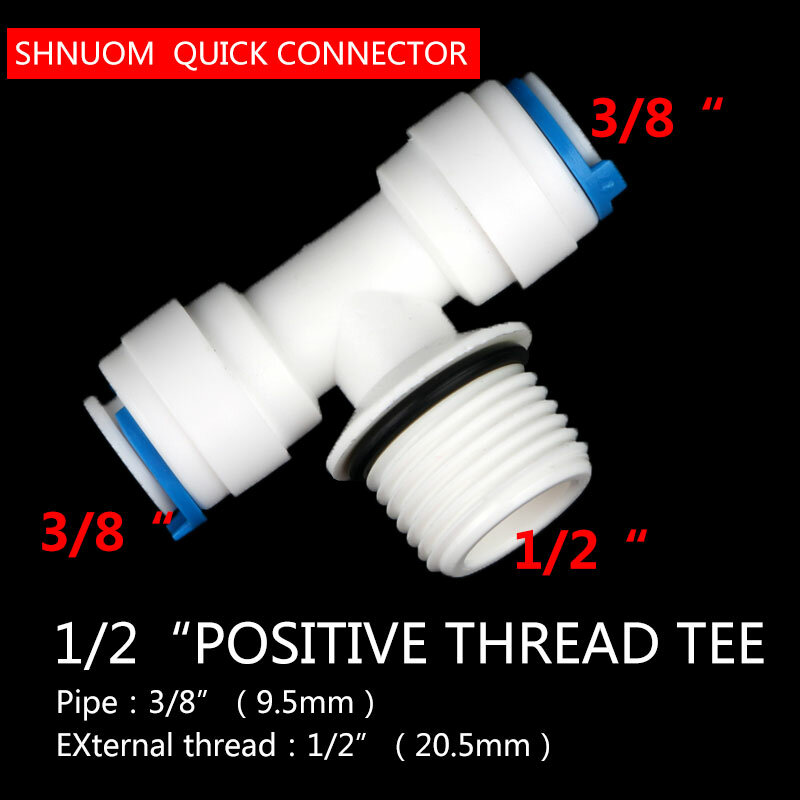 1/2" Male Thread Quick Connect 3/8" Tube Hose Equal Type T Water With Sealing Ring Diameter change Reverse Osmosis Aquarium Tee