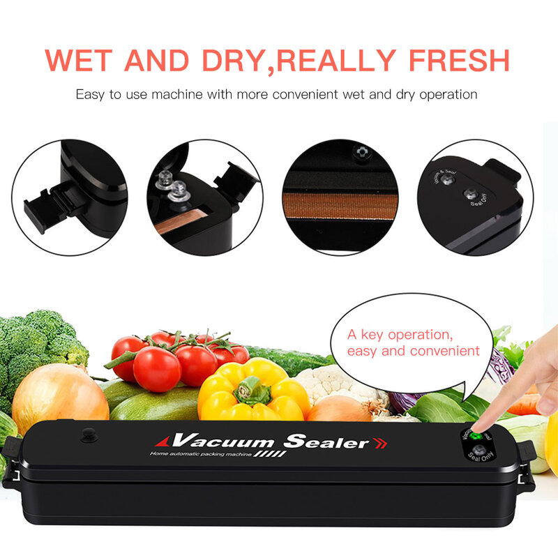 Food Vacuum Sealer Vacuum Bag Sealing Machine Electric Vaccum Pouch Packaging Machine Fish Fruit Meat Packer With 15pc Bags Free