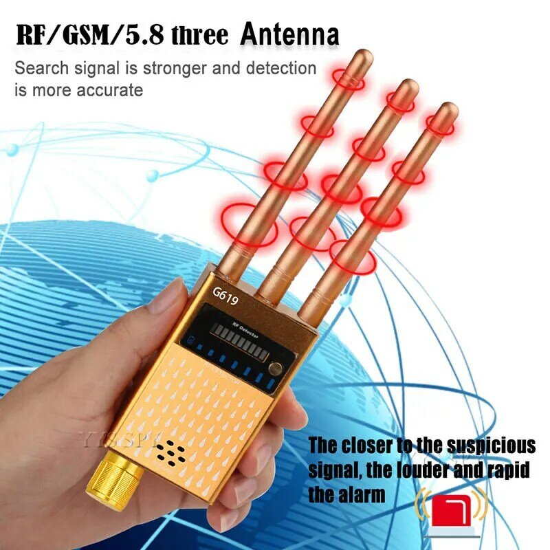 3เสาอากาศ Professional G619เครื่องตรวจจับ Spy Spy RF CDMA สัญญาณ Finder สำหรับ GSM Bug GPS Tracker ไร้สายซ่อนกล้องดักฟัง