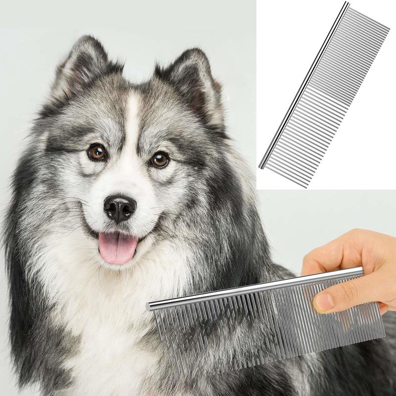 Stainless Steel Dog Dematting Comb Pet Grooming Combs for Shaggy Dogs and Cats Gently Removes Loose Undercoat Mats Tangles Knots